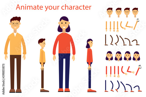 Two characters man and woman. Constructor for animation. Vector illustration in a flat style.