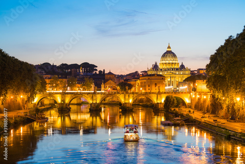 St. Peter's basilica in Vatican at dusk. Italy 