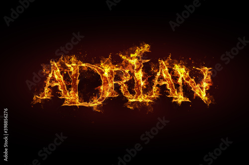 Adrian name made of fire and flames