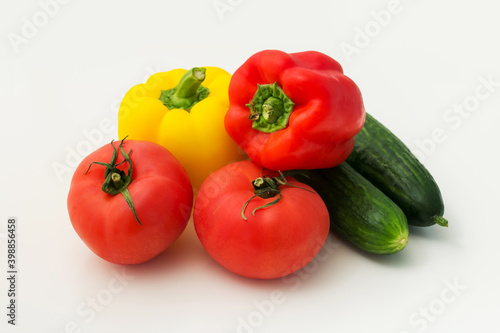 tomatoes and peppers, cucumbers