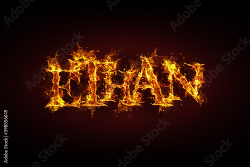 Ethan name made of fire and flames