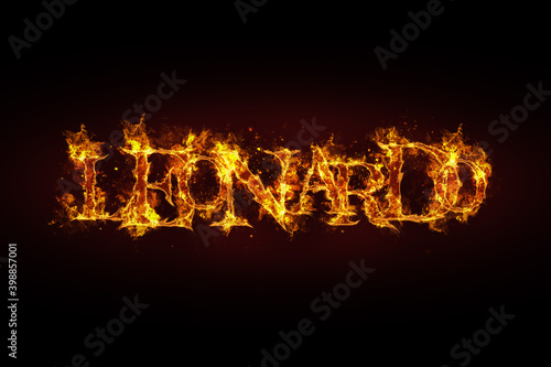 Leonardo name made of fire and flames