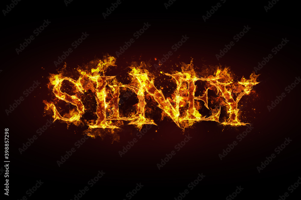 Sidney name made of fire and flames
