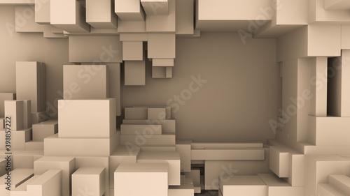 Volumetric composition of parallelepipeds of different sizes in a warm shade. Background and texture