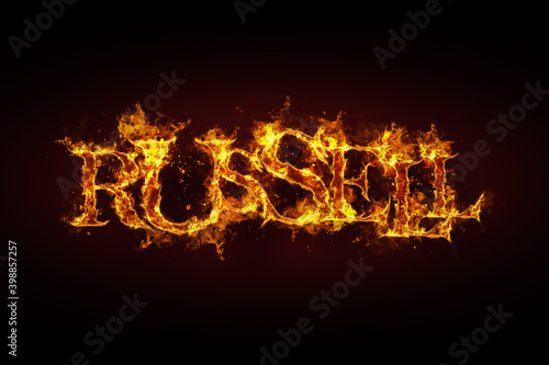 Russell name made of fire and flames