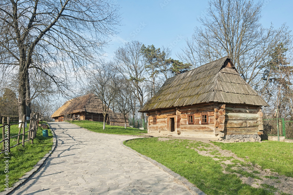 The wood cabin in Prykarpattia (Subcarpathia) countryside in Ukraine The wood cabin in Prykarpattia (Subcarpathia) countryside in Ukraine