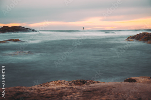 Lake in Sweden, great scenery in the morning at sunrise, Swedish culture and forests, by the lake and the sea. water long exposure