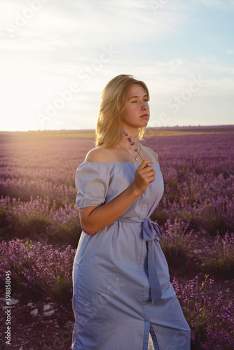   teen girl  in lavender field