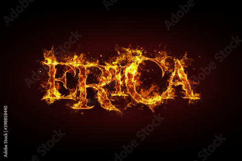 Erica name made of fire and flames