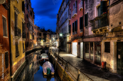 Venetian canal at night. Venice, Italy