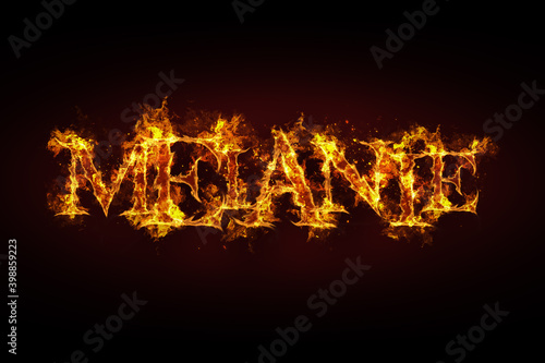 Melanie name made of fire and flames