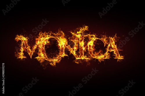 Monica name made of fire and flames