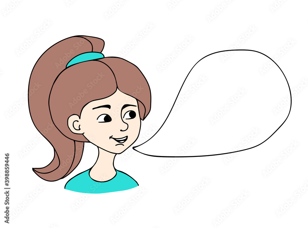 Vector doodle illustration. Girl says the phrase. Speaking bubble Vector doodle illustration. Girl says the phrase. Speaking bubble