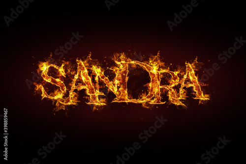 Sandra name made of fire and flames