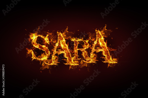 Sara name made of fire and flames