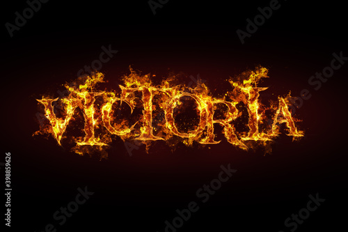 Victoria name made of fire and flames