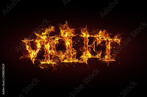 Violet name made of fire and flames