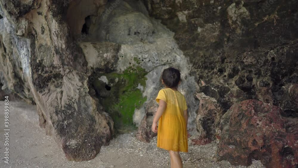 Cute little girl walking at at Phang Nga Bay Cute little girl walking at at Phang Nga Bay