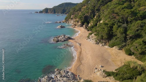 mediterranean beach paradisiaca turquoise blue waters no people aerial view drone spain catalunya costa brava blanes lloret de mar mallorca balearic islands