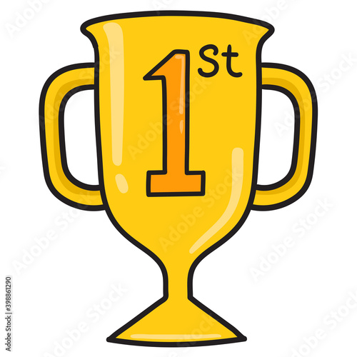 first prize gold trophy doodle kawaii. doodle icon image