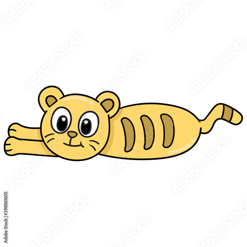 the cat is lying lazily doodle kawaii. doodle icon image