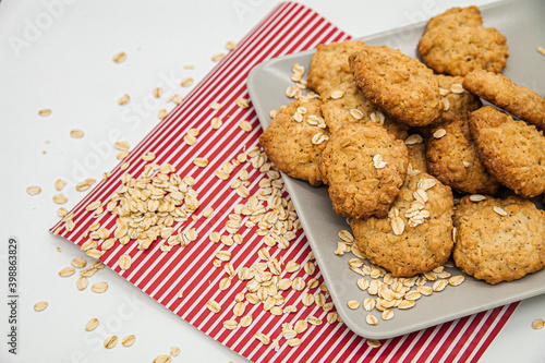 Oatmeal cookies on a grey plate