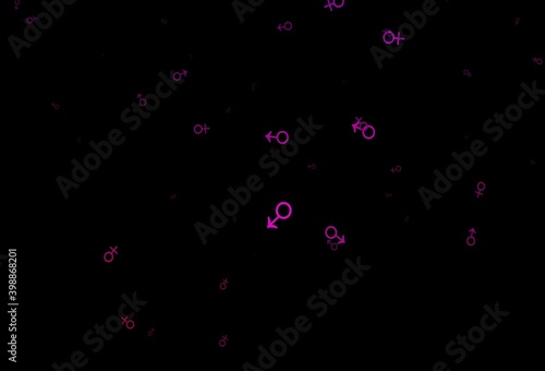 Dark pink vector background with gender symbols.