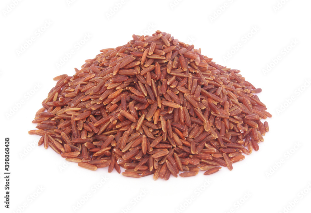 Heap of red rice isolated on white background