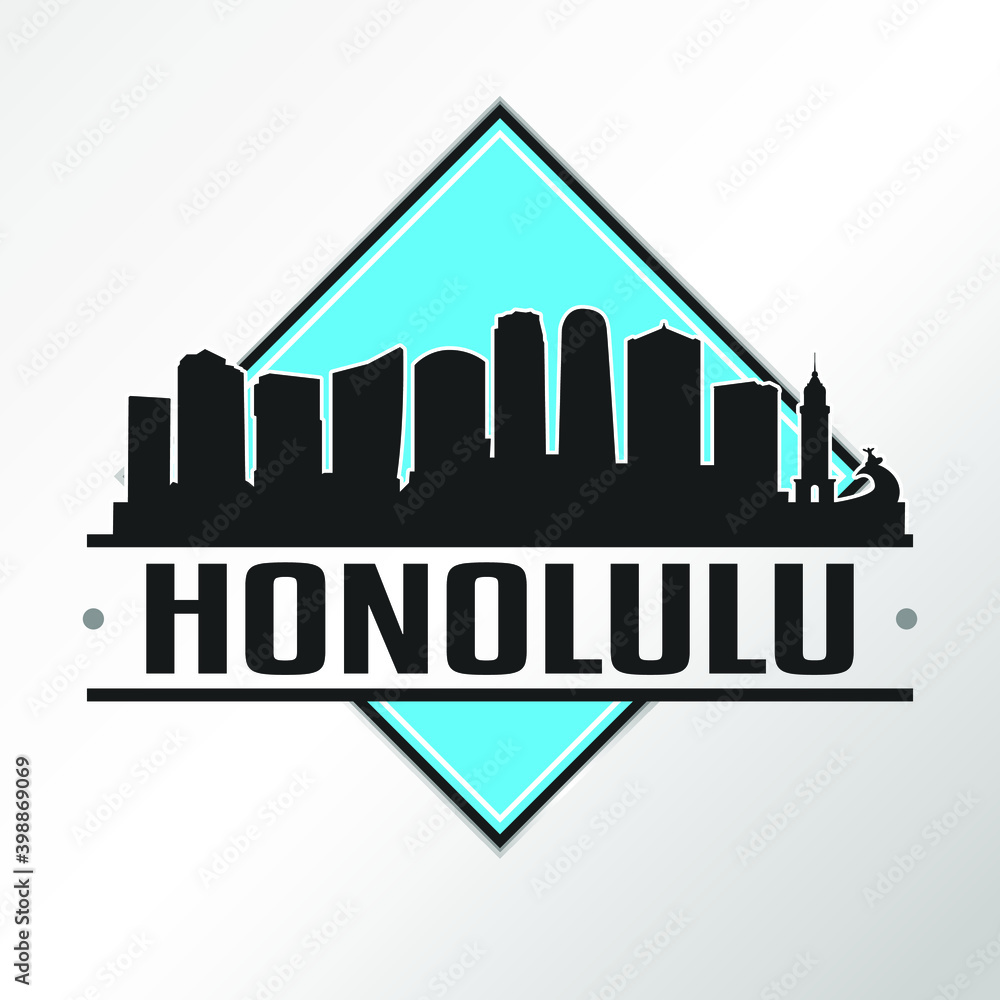 Honolulu Hawaii Skyline Logo. Adventure Landscape Design. Vector Illustration Cut File.
