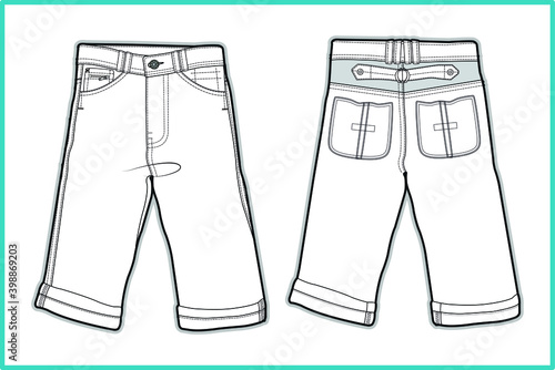 Toddler Pants. Children fashion flat sketch
