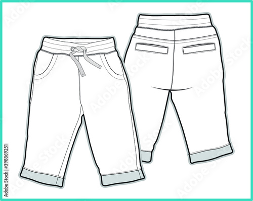 Toddler Pants. Children fashion flat sketch