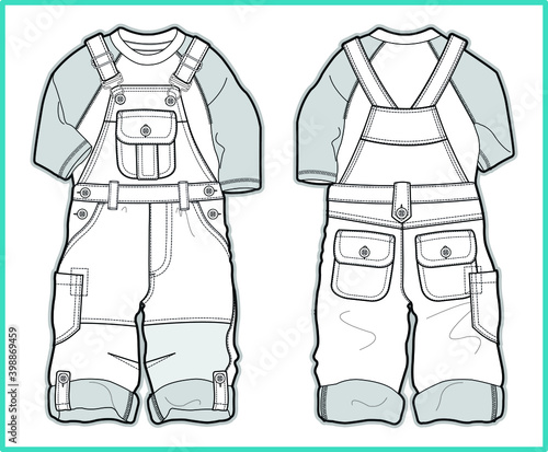 KIDS OVERALLS. Children fashion flat sketch vector