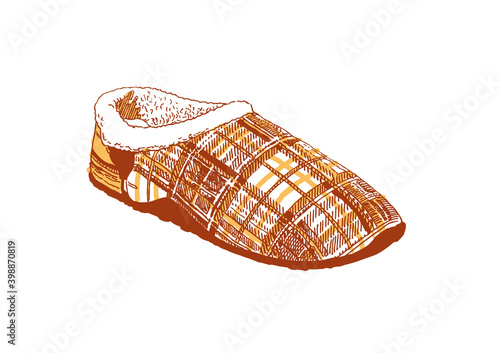 Two color illustration of an indoor slipper