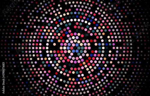 Dark purple red halftone geometric circles, shapes. Interesting mosaic banner. Geometric background with colored dots