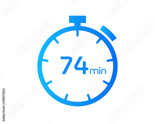 74 Minutes timers Clocks, Timer 74 mins icon, countdown icon. Time measure. Chronometer vector icon isolated on white background