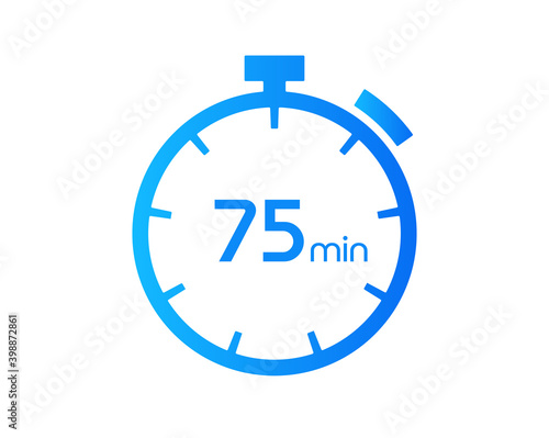 75 Minutes timers Clocks, Timer 75 mins icon, countdown icon. Time measure. Chronometer vector icon isolated on white background