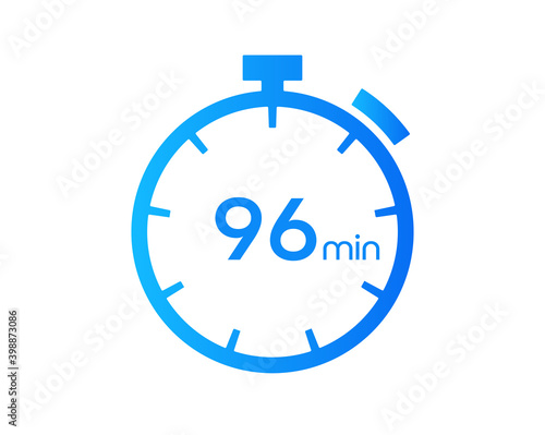 96 Minutes timers Clocks, Timer 96 mins icon, countdown icon. Time measure. Chronometer vector icon isolated on white background