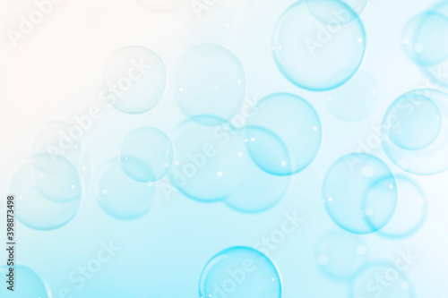 Abstract, transparent blue circles soap bubbles texture background. summer holiday.