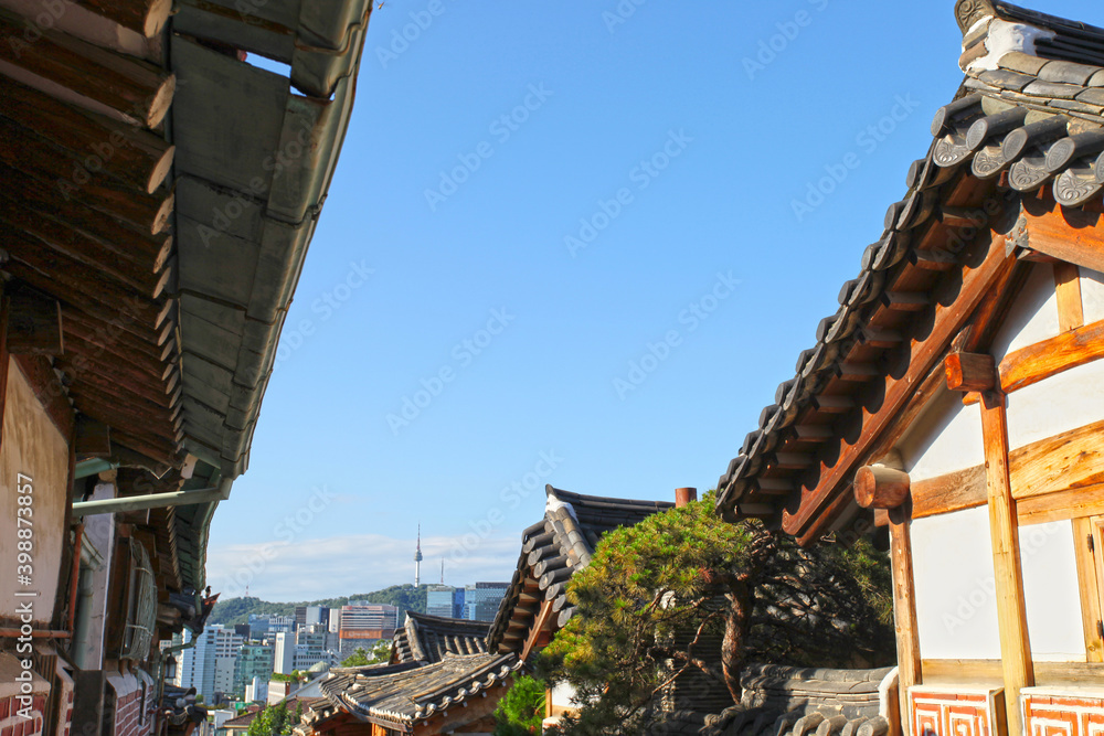 Bukchon Hanok village is a traditional village of old style wooden ...