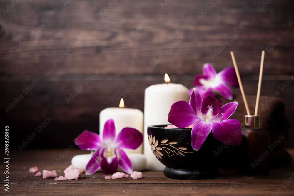 Thai Spa Treatments aroma therapy salt and nature sugar scrub massage with orchid flower with candle. Thailand. Healthy Concept. Thai Spa Treatments aroma therapy salt and nature sugar scrub massage with orchid flower with candle. Thailand. Healthy Concept.
