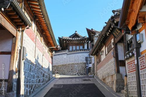 Bukchon Hanok village is a traditional village of old style wooden houses in Seoul, South Korea.  © LilyRosePhotos