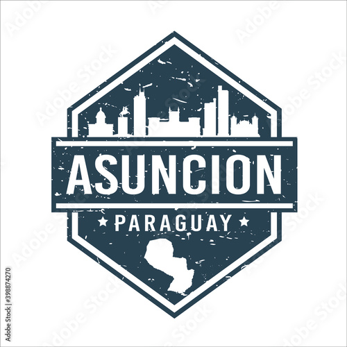 Asunción, Paraguay Travel Stamp Icon. Skyline City Design Tourism Diamond. Vector Illustration Grunge Clip art Badge.