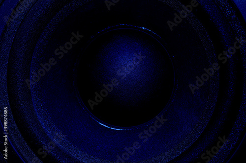 Closeup of dark blue Subwoofer speaker