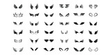Set Black Line Flat Collection Wings Vector Icon Feather Design Style Decoration Cartoon