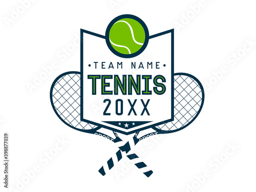 Tennis Team vector text with ball and racket design. Lettering For t-shirt, greeting card or poster design Sport Background Vector Illustration.