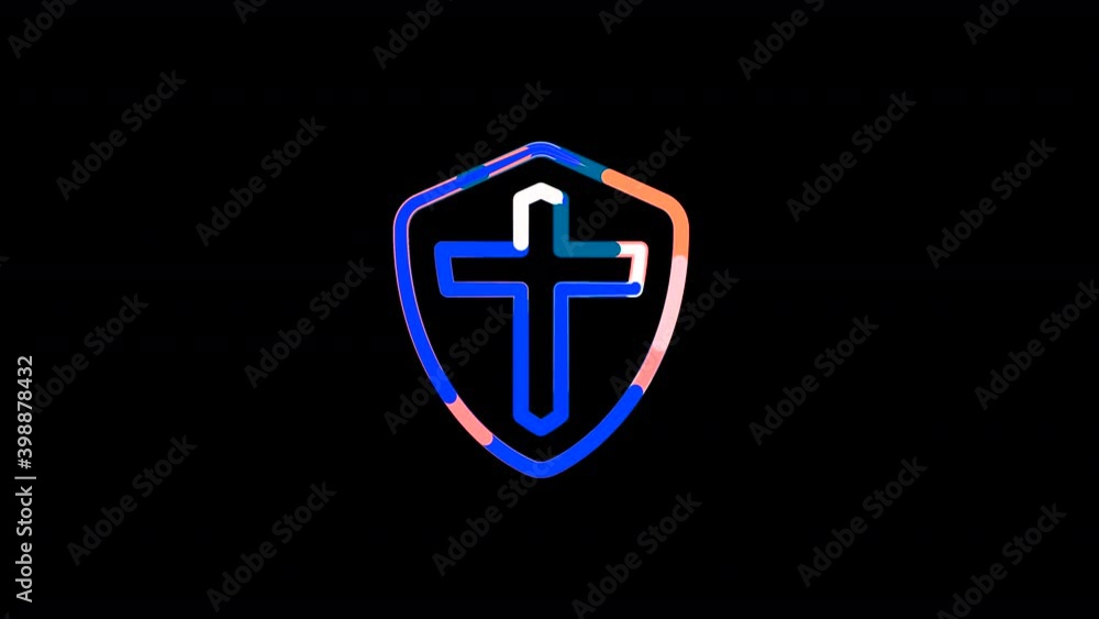 Circles gather in symbol shield cross. After it crumbles in a line and moves to the camera. Alpha channel black Circles gather in symbol shield cross. After it crumbles in a line and moves to the camera. Alpha channel black