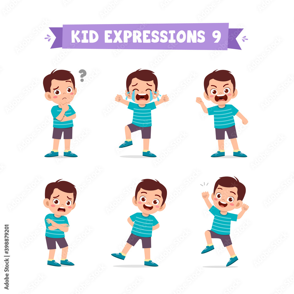 cute little kid boy in various expressions and gesture set cute little kid boy in various expressions and gesture set