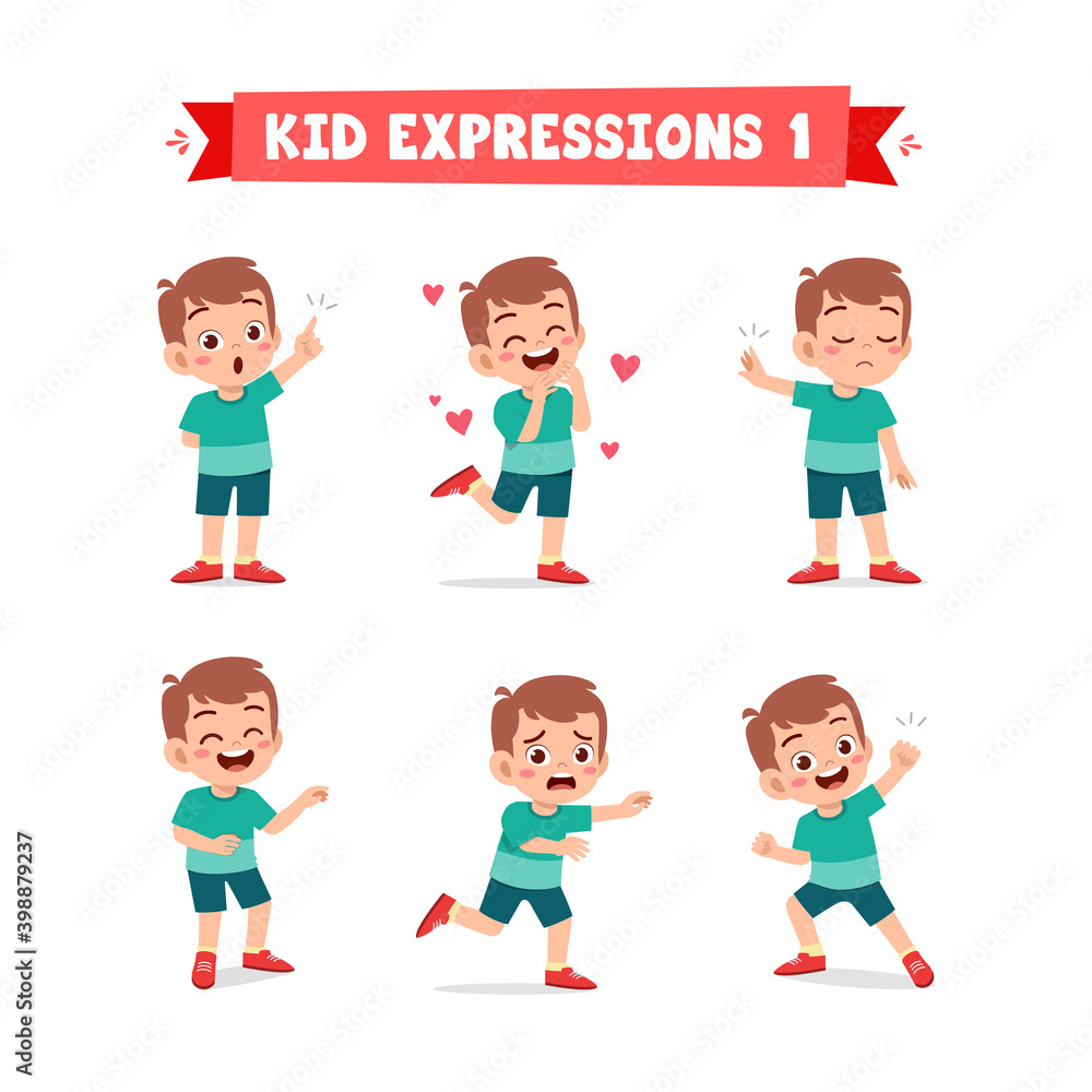 cute little kid boy in various expressions and gesture set cute little kid boy in various expressions and gesture set