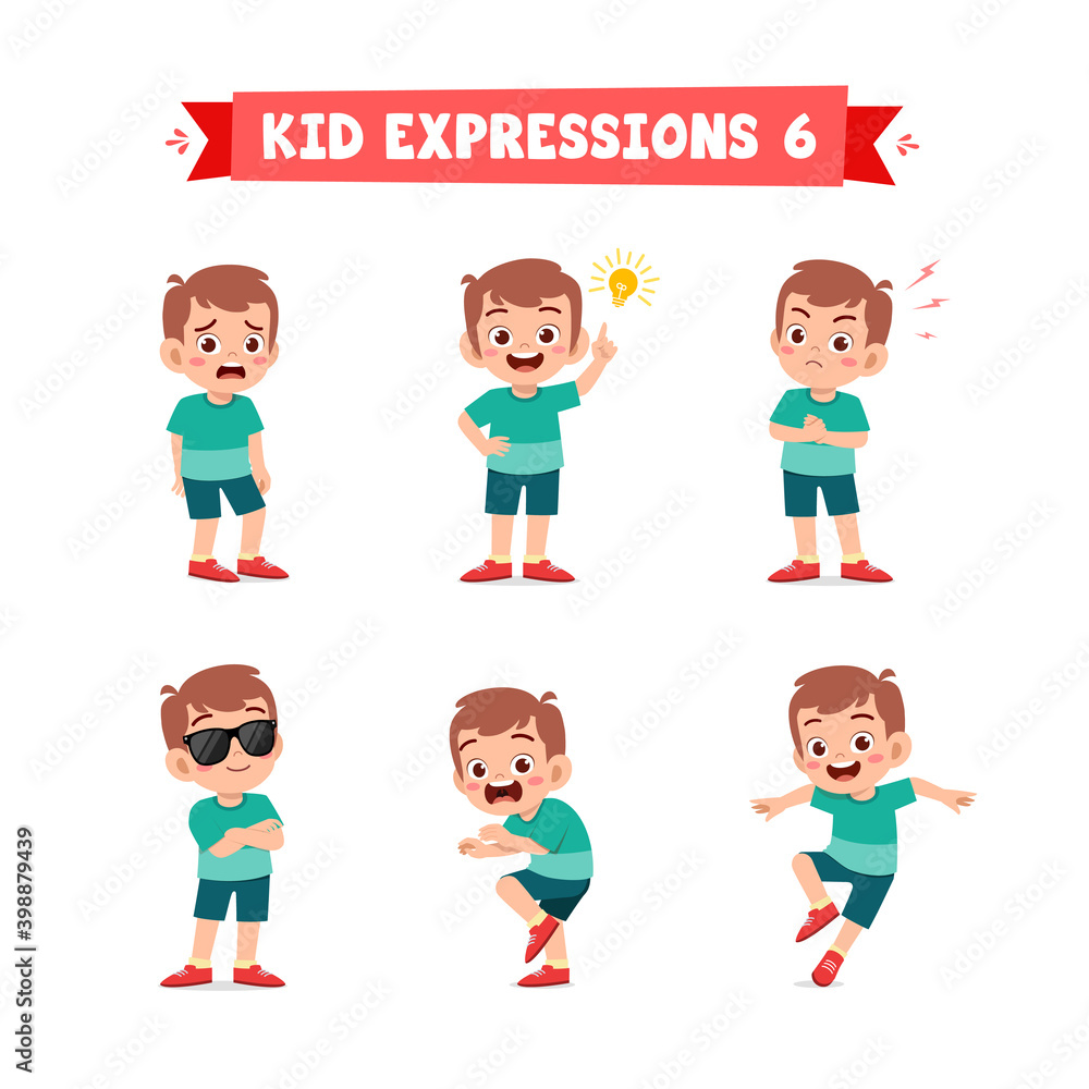 cute little kid boy in various expressions and gesture set cute little kid boy in various expressions and gesture set