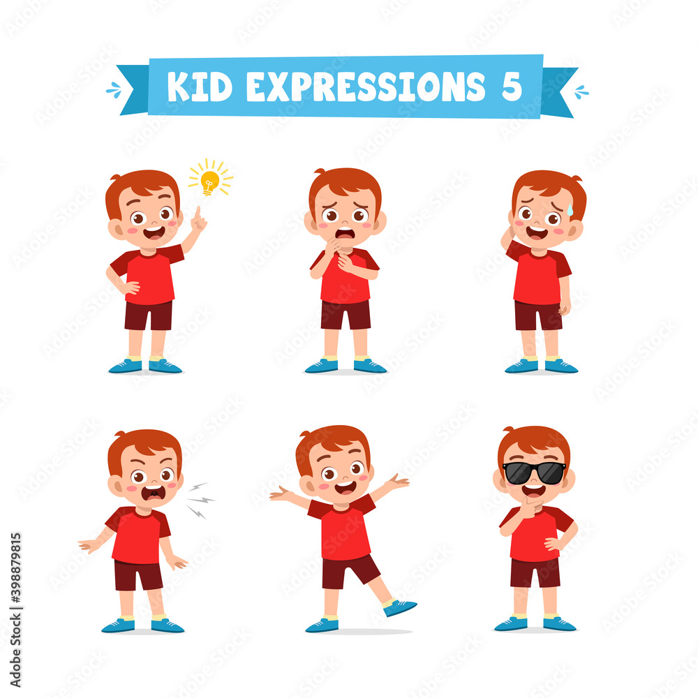 cute little kid boy in various expressions and gesture set cute little kid boy in various expressions and gesture set